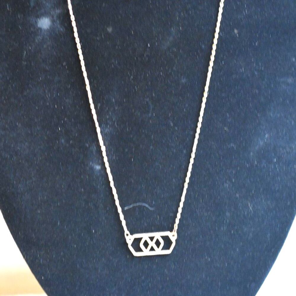 Art Deco Gold Tone Link Chain Unique Bar  Design Pendant Necklace